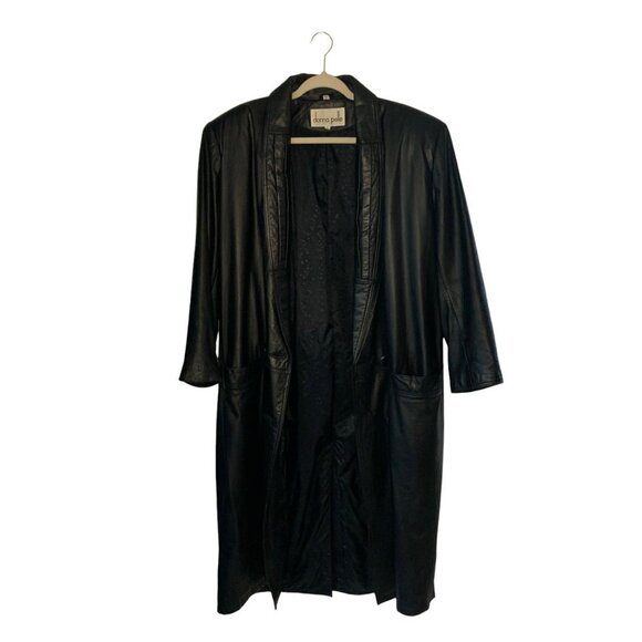 Donna Pelle Black Leather Trench Coat - Picture 1 of 4
